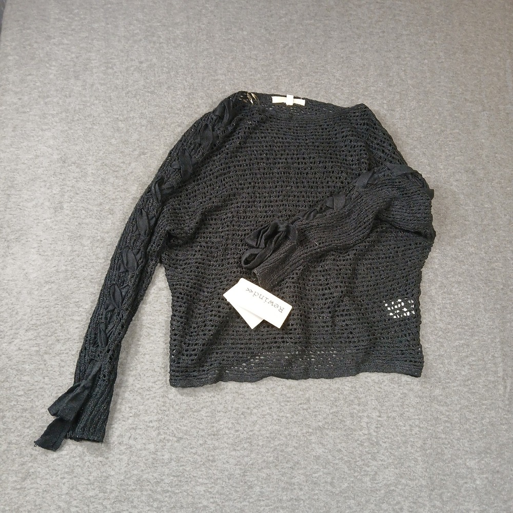 Rewind Womens Black Crochet Knit Laceโ Up Sleeve Sweater XL NKS20033K4 NEW
